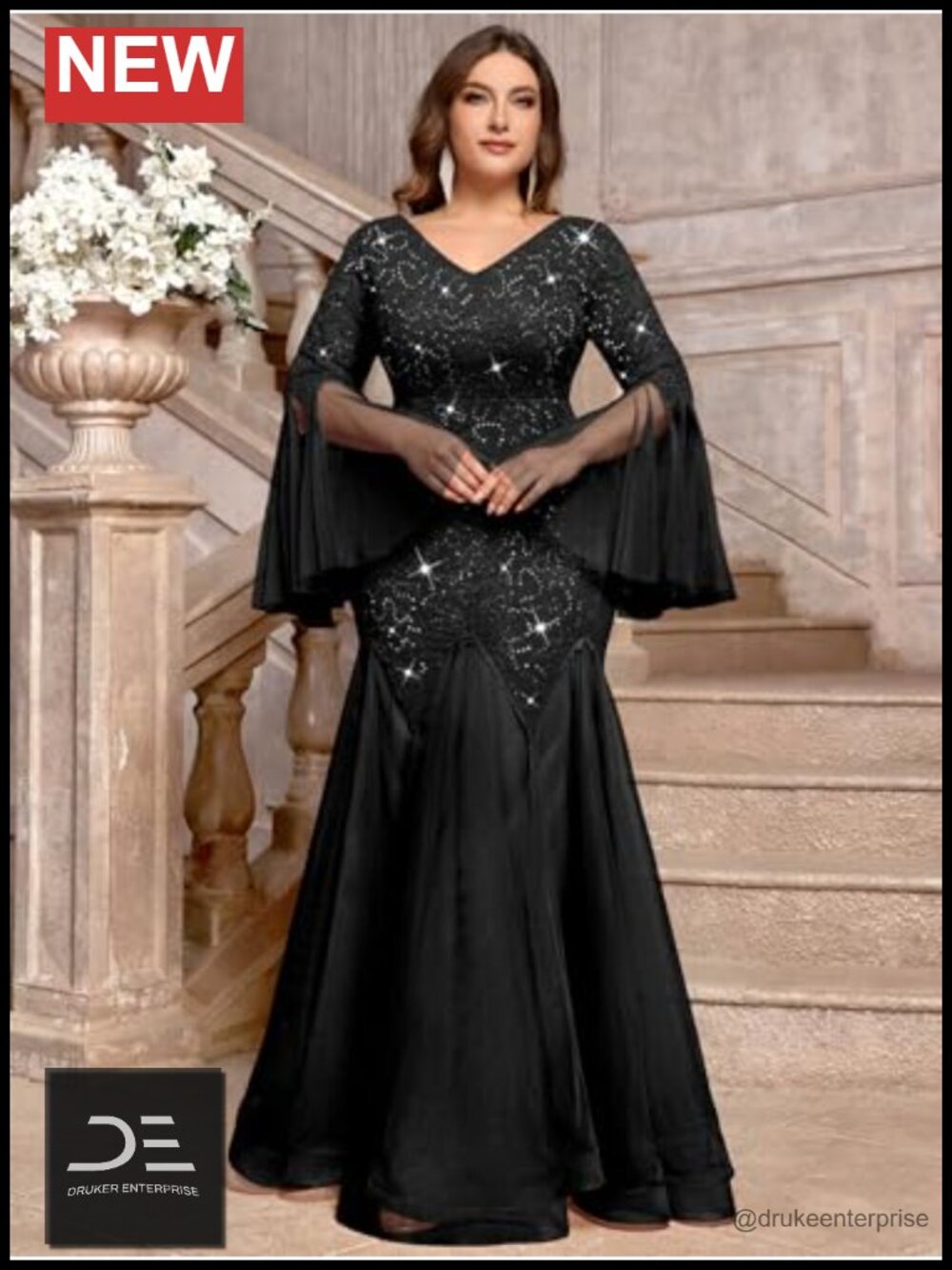 Women's Plus Size Sequin Mermaid Formal Evening Gown Tulle - Picture 2 of 6